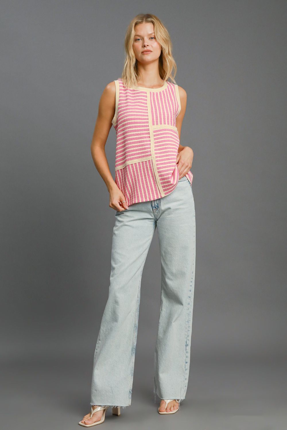 Umgee Round Neck Texture Striped Tank - Charming Charlie
