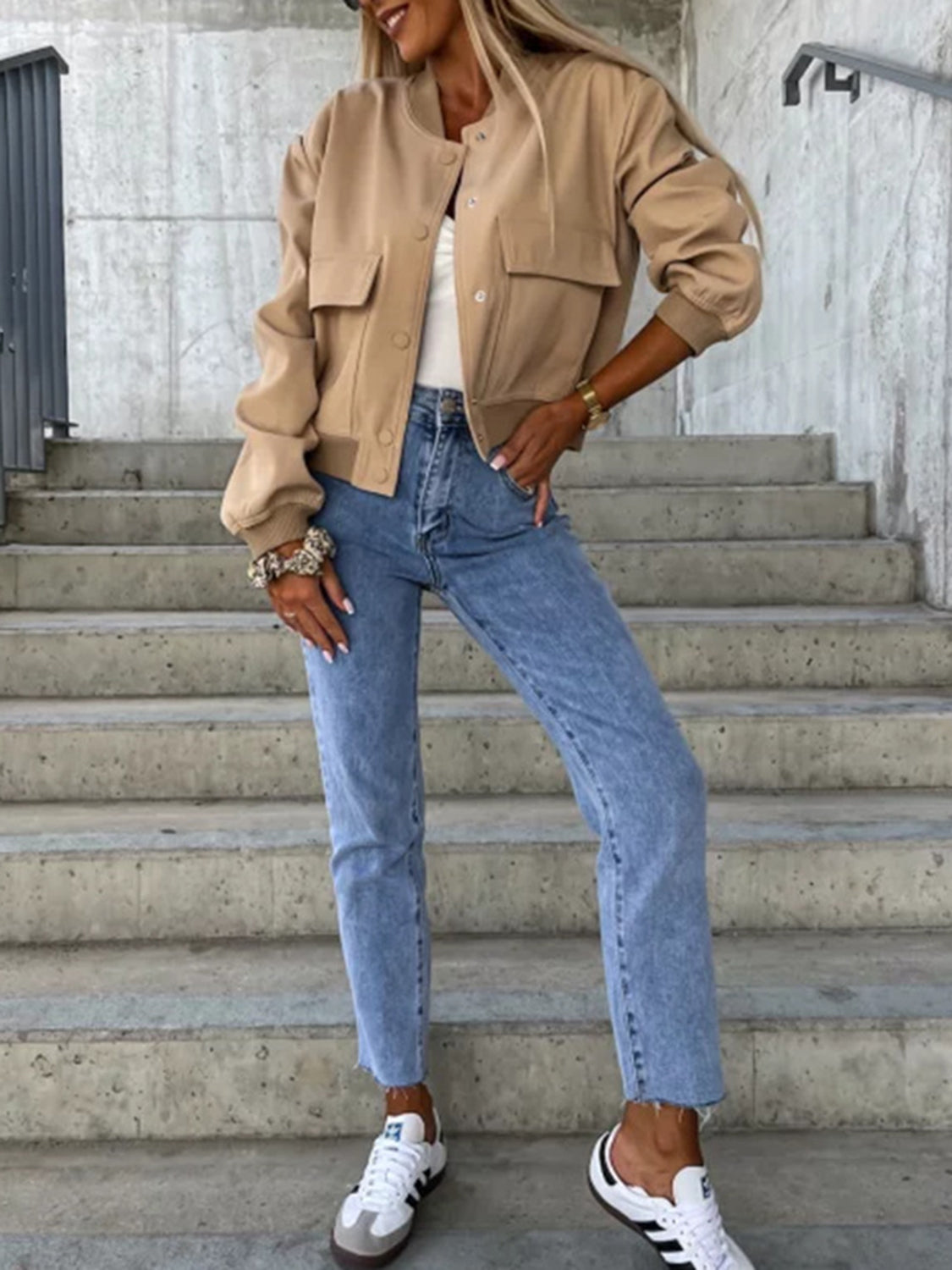 Baseball Collar Dropped Shoulder Jacket - Charming Charlie