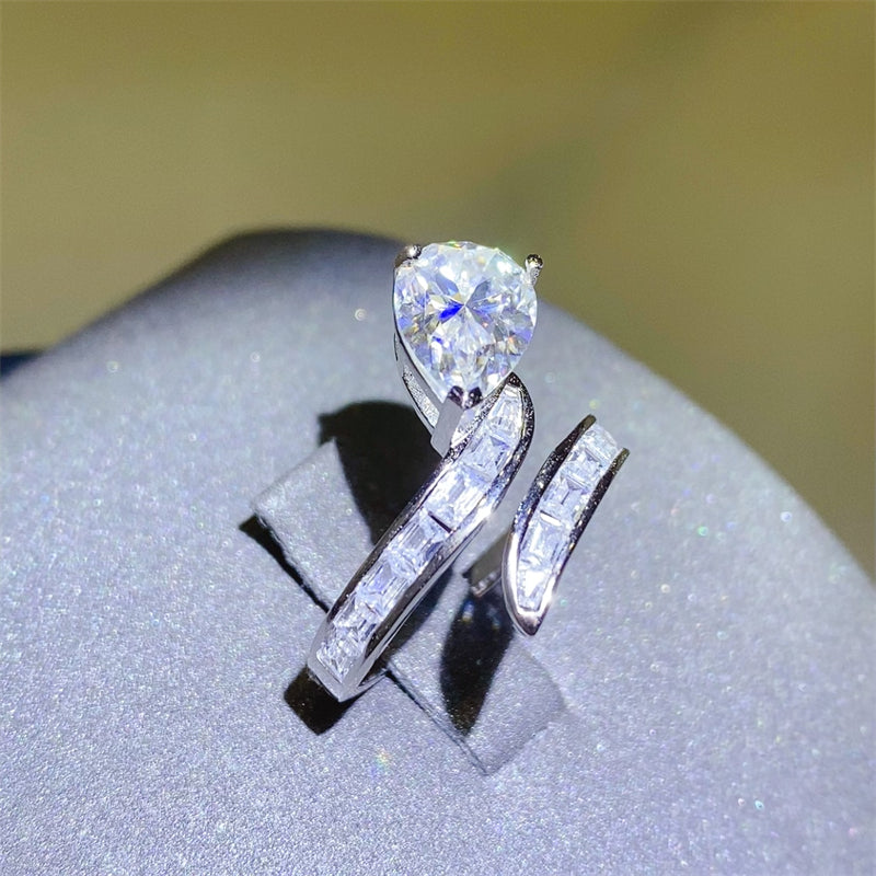 3 Carat Moissanite Zircon 925 Sterling Silver Bypass Ring - Charming Charlie