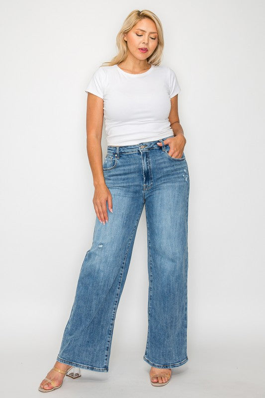 bytos Full Size High Rise Wide Leg Jeans with Pockets - Charming Charlie