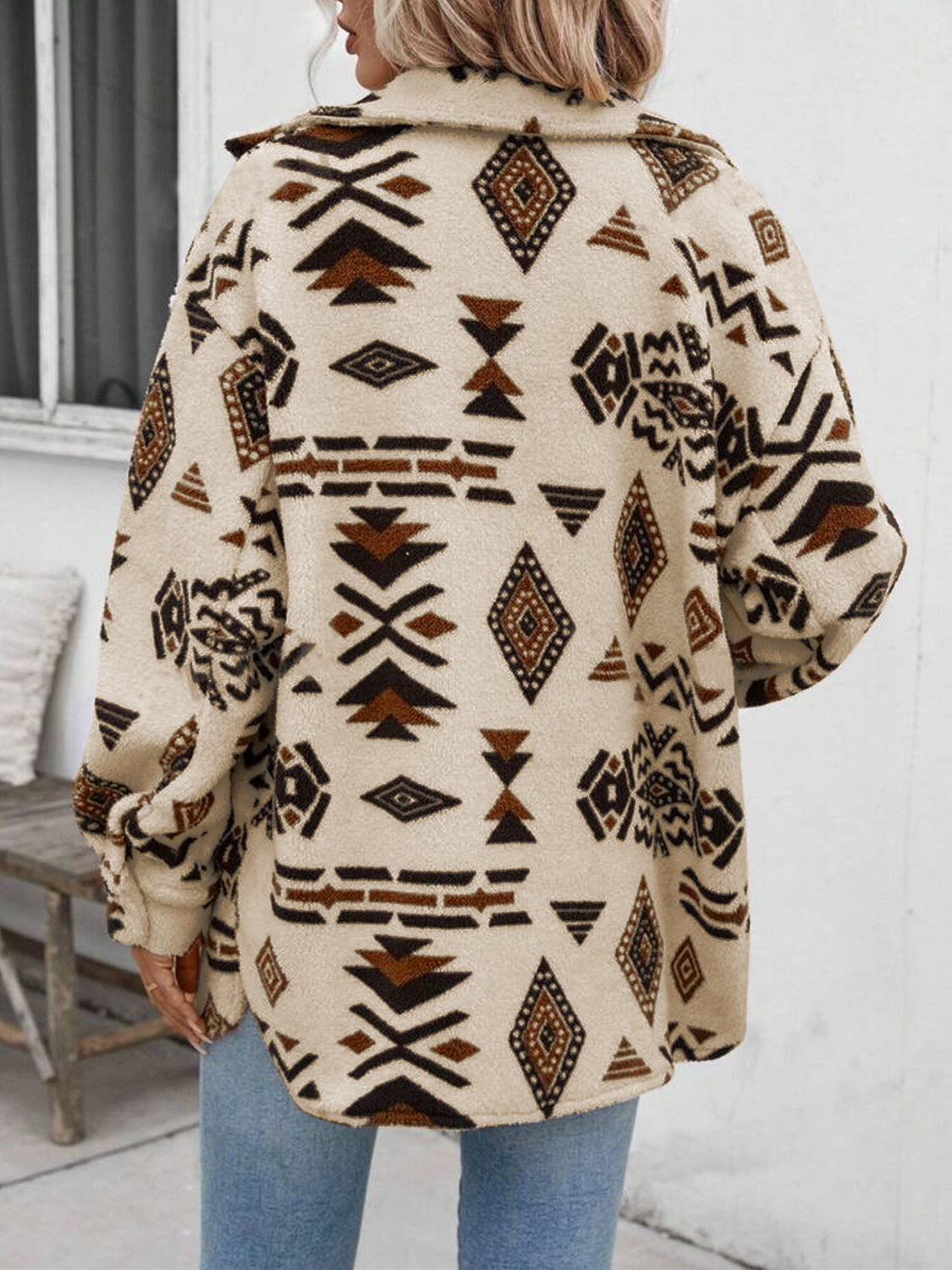 Geometric Button Up Dropped Shoulder Jacket - Charming Charlie