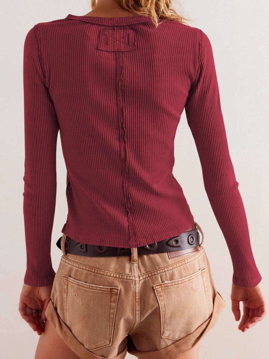 Ribbed Round Neck Long Sleeve Top - Charming Charlie