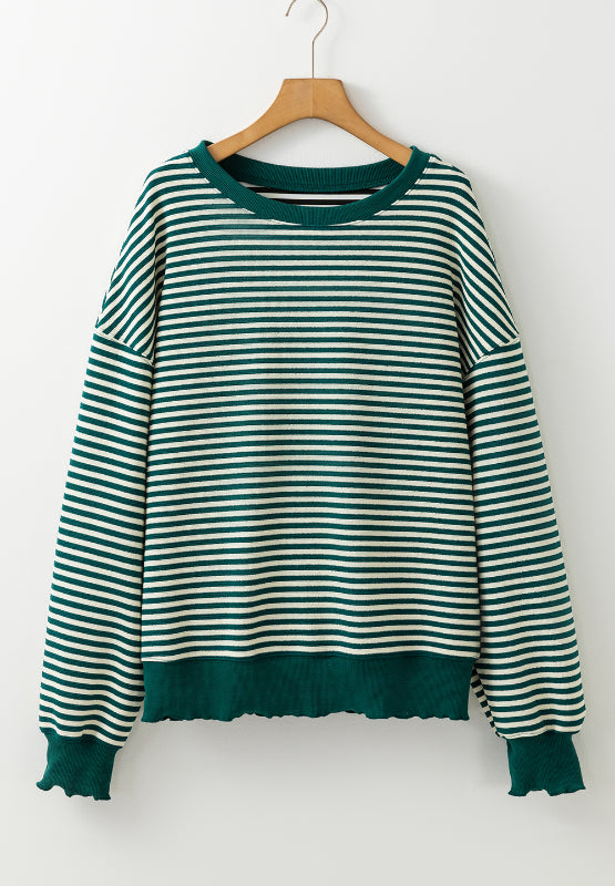 Striped Round Neck Long Sleeve Sweatshirt - Charming Charlie
