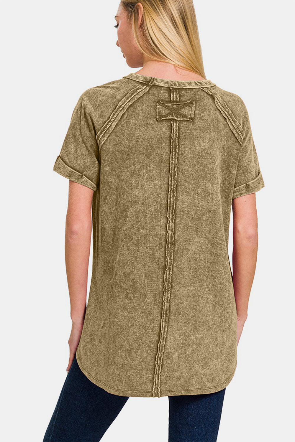 Zenana Heathered Round Neck Short Sleeve Top - Charming Charlie