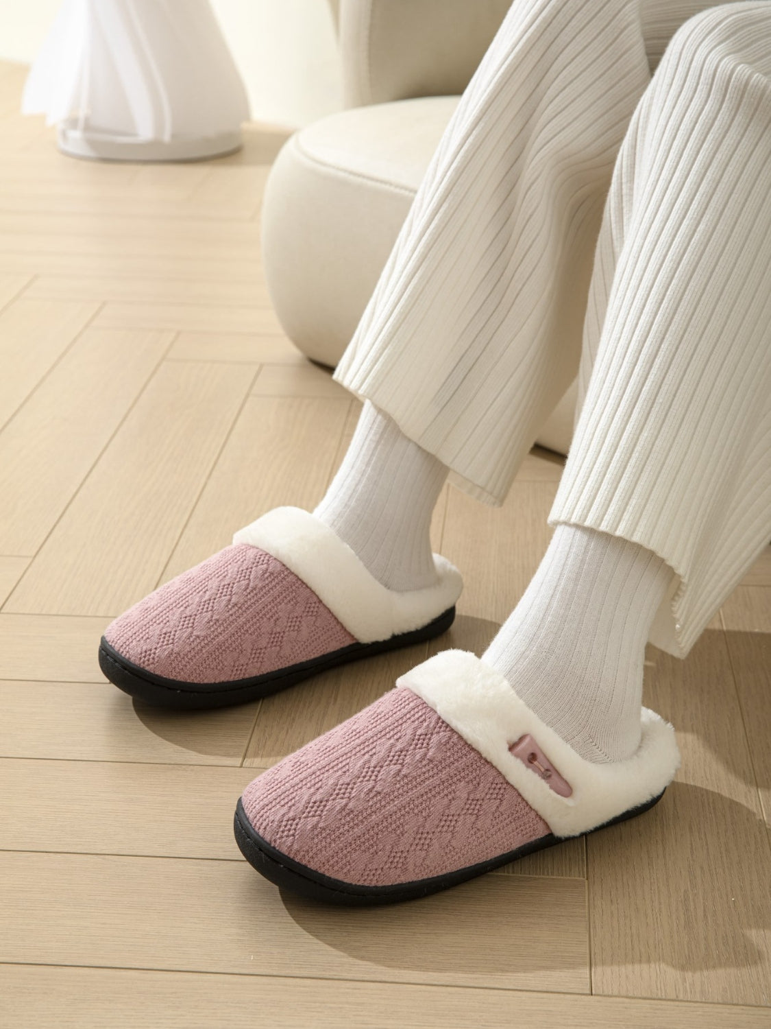 Horn Buckle Furry Texture Flat Slippers - Charming Charlie