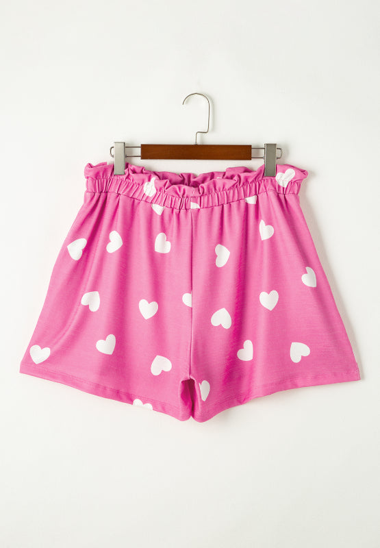 Heart Round Neck Long Sleeve Top and Elastic Waist Shorts Set - Charming Charlie