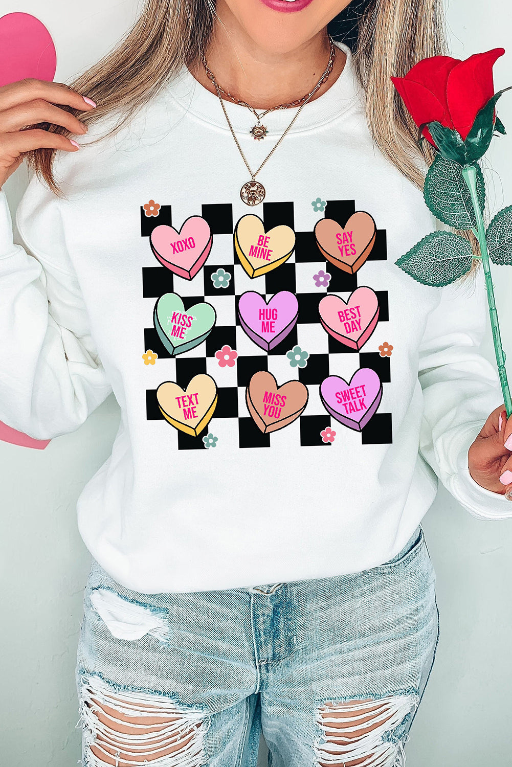Valentine's Day Checkered Heart Long Sleeve Sweatshirt - Charming Charlie
