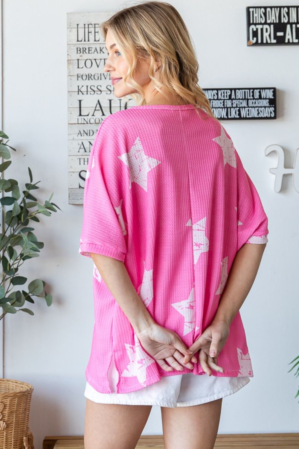 HOPELY Star Pattern Oversized Waffle T-Shirt - Charming Charlie