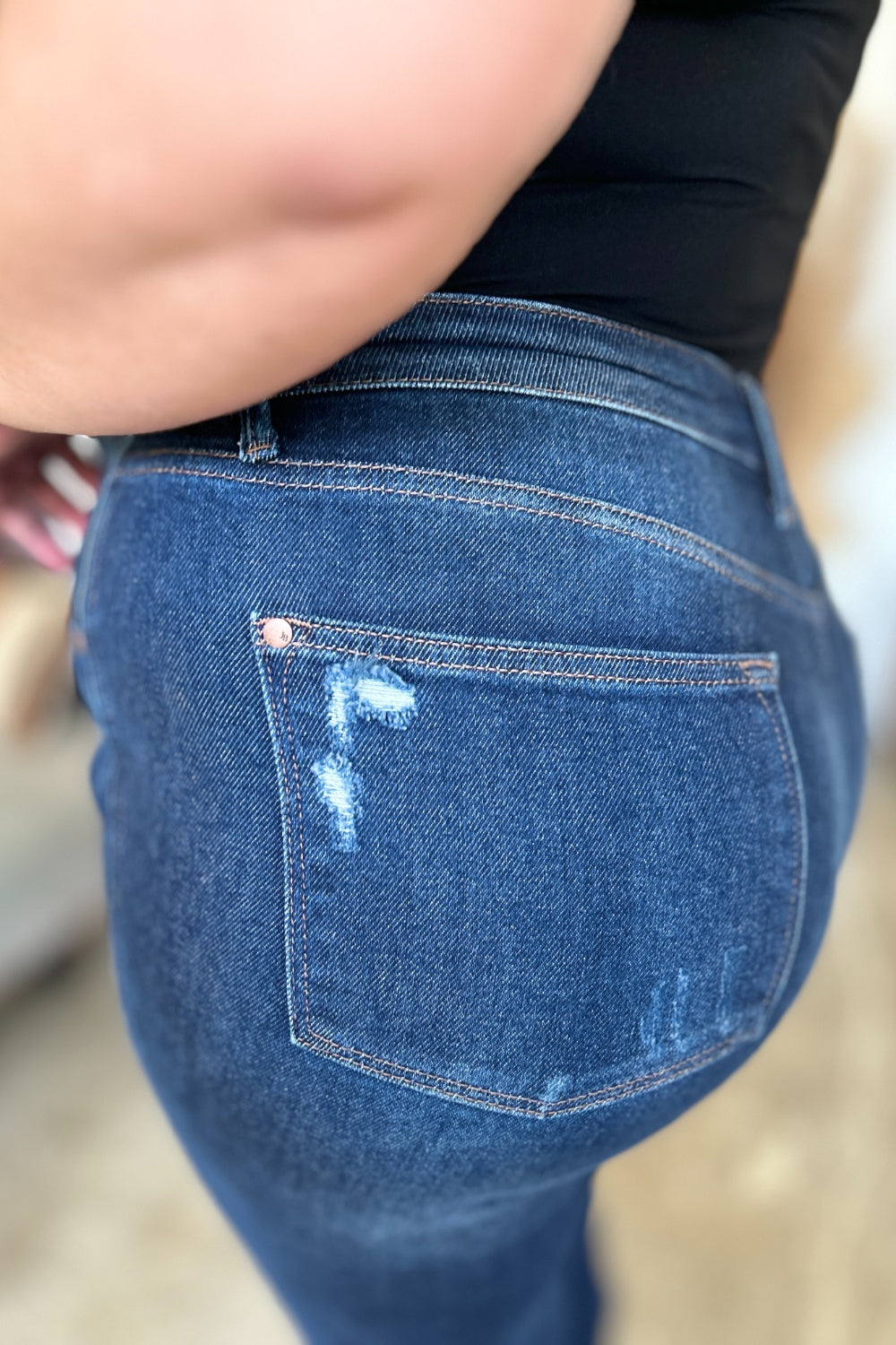 Judy Blue Full Size High Waist Rigid Magic Heavy Destroy Straight Jeans - Charming Charlie