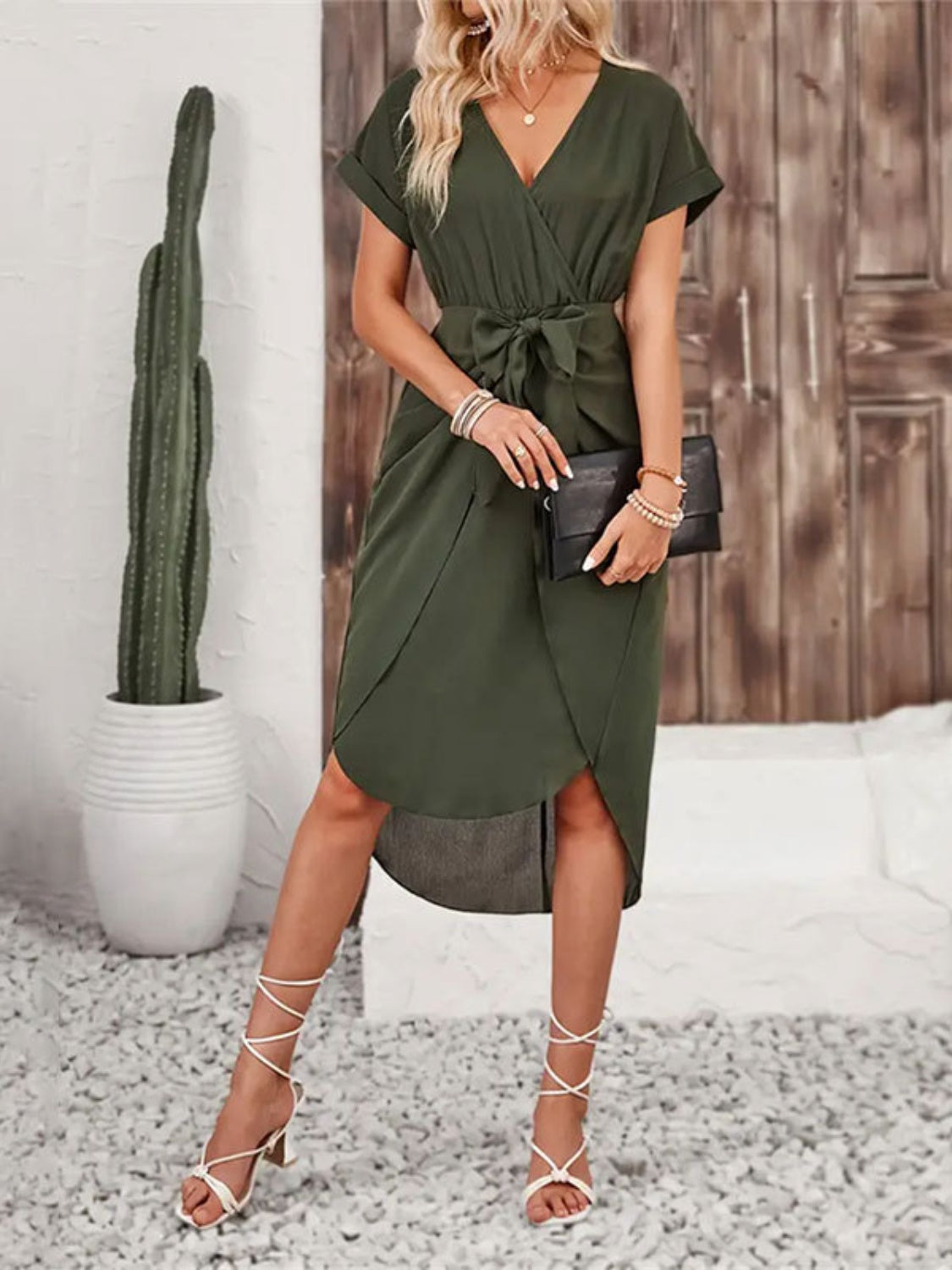 Tied Surplice Short Sleeve Dress - Charming Charlie