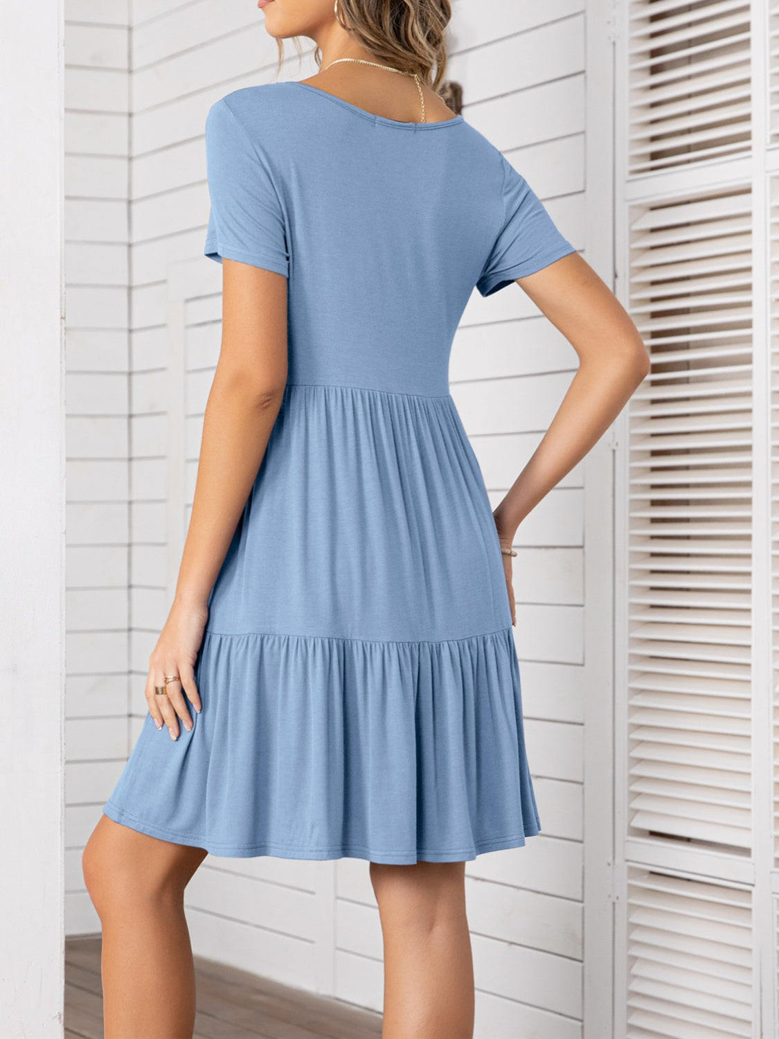 Round Neck Short Sleeve Mini Tee Dress - Charming Charlie