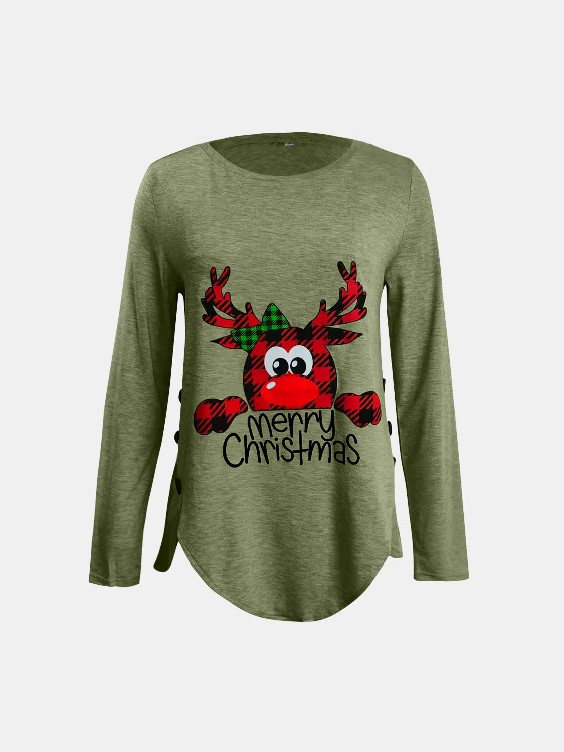 Full Size Reindeer Round Neck Long Sleeve T-Shirt - Charming Charlie