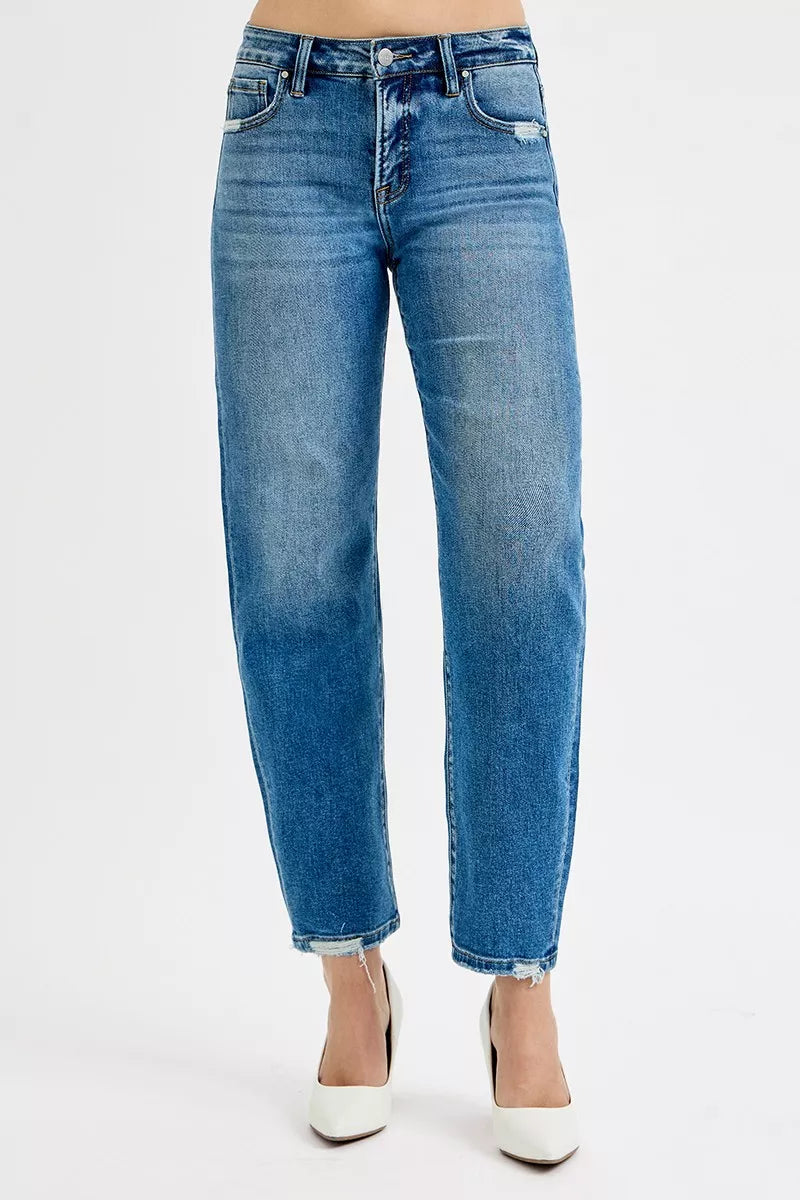 RISEN Tummy Control Ankle Relaxed Wide Leg Jeans, Buttermilk Beige