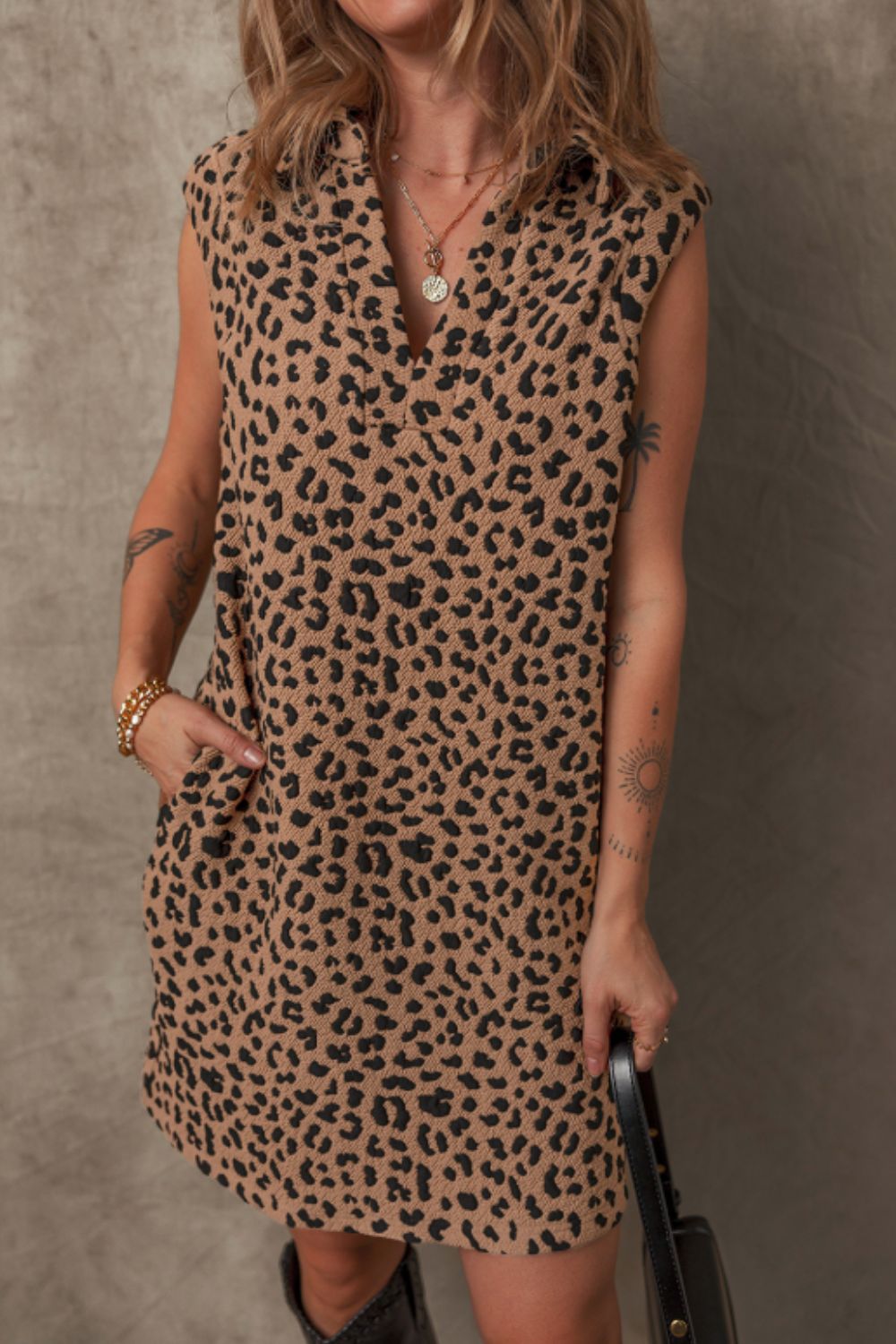 Leopard Johnny Collar Sleeveless Mini Dress - Charming Charlie