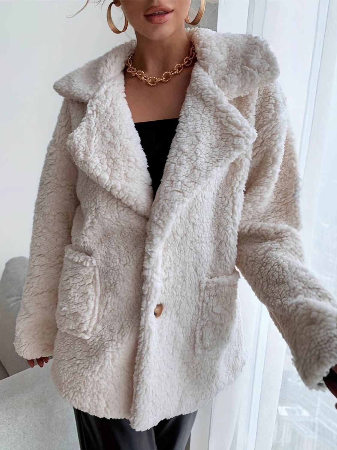 Fuzzy Open Front Long Sleeve Coat - Charming Charlie