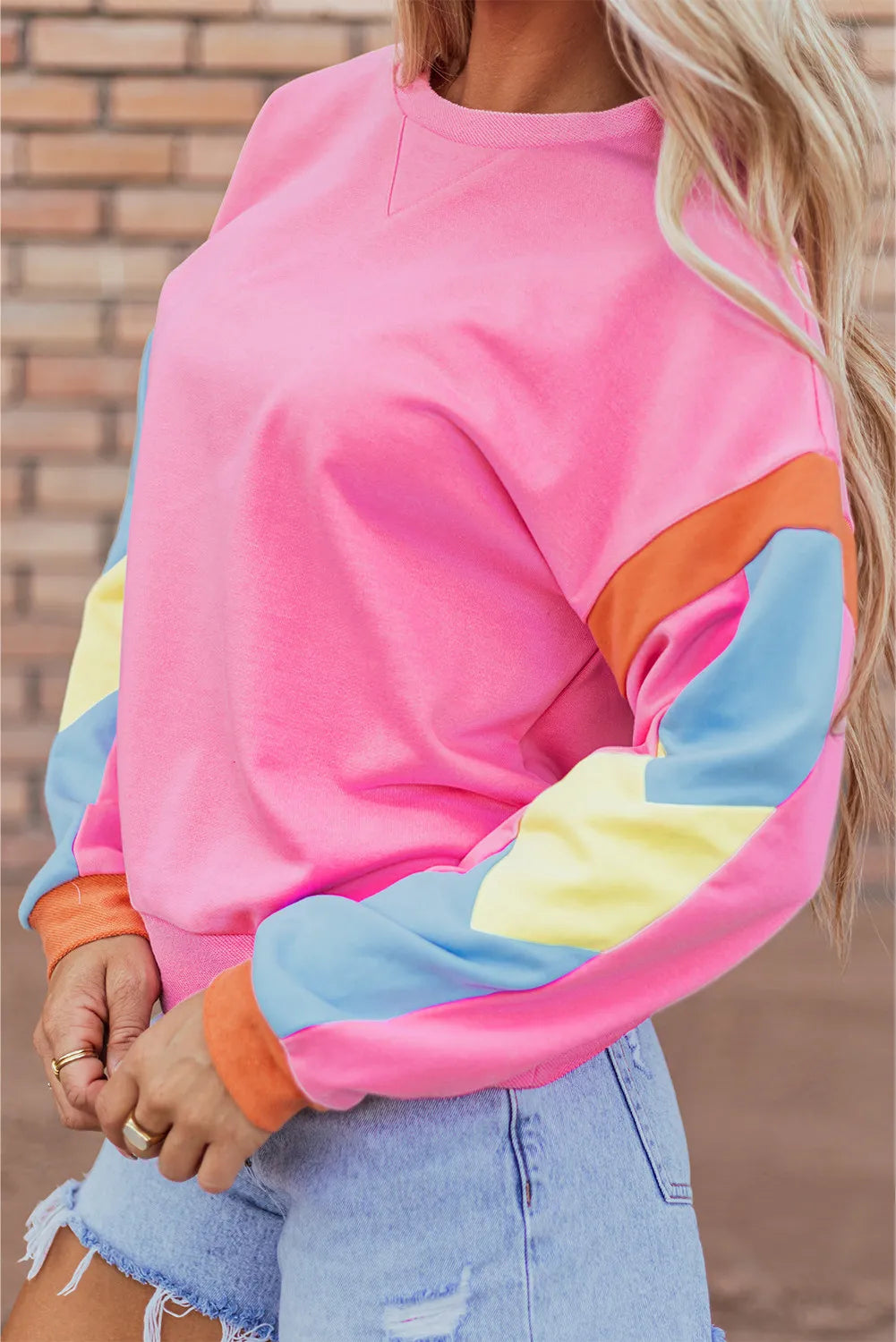 Contrast Round Neck Long Sleeve Top - Charming Charlie