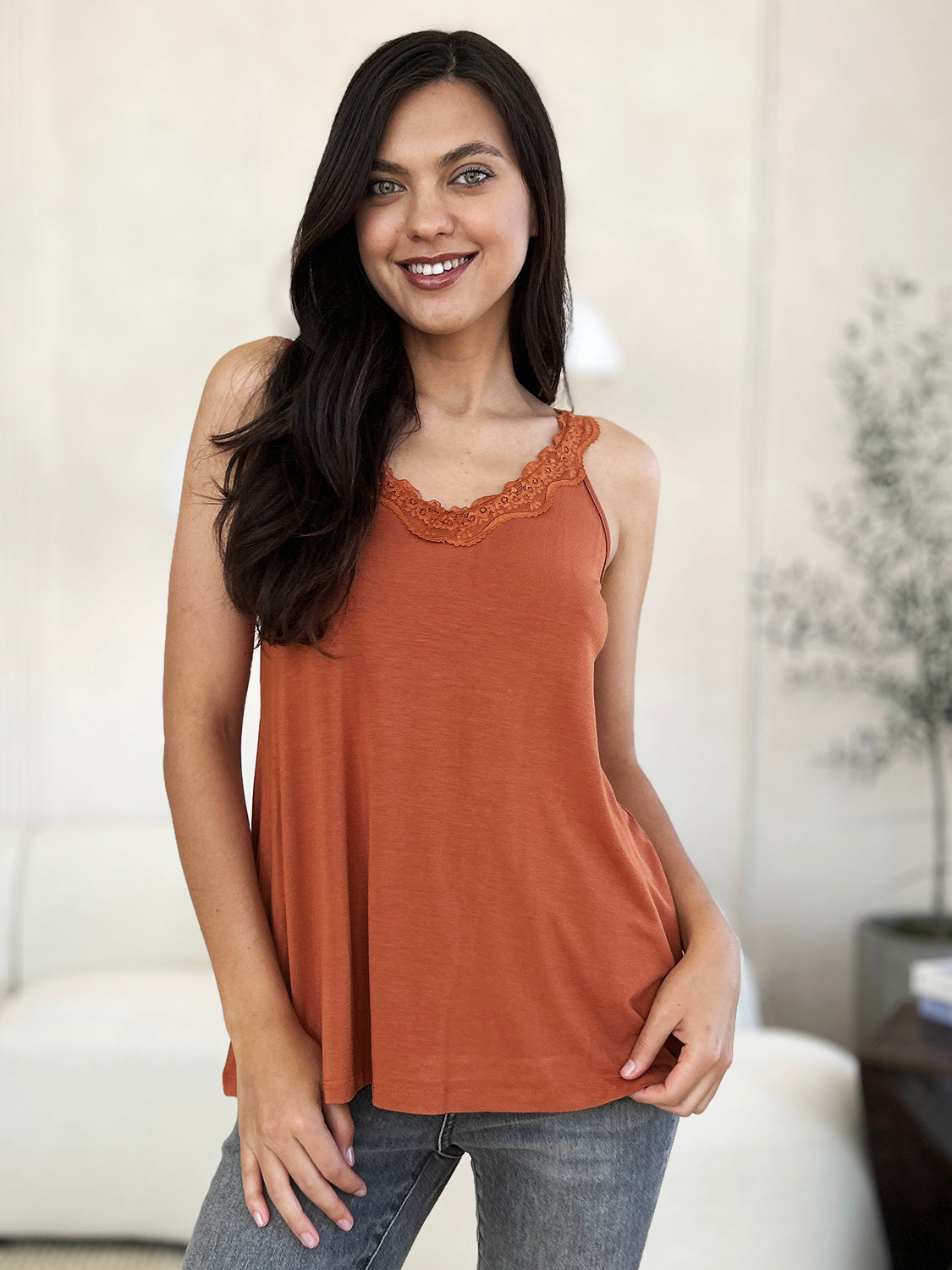 Basic Bae Full Size Lace Detail V-Neck Cutout Cami - Charming Charlie