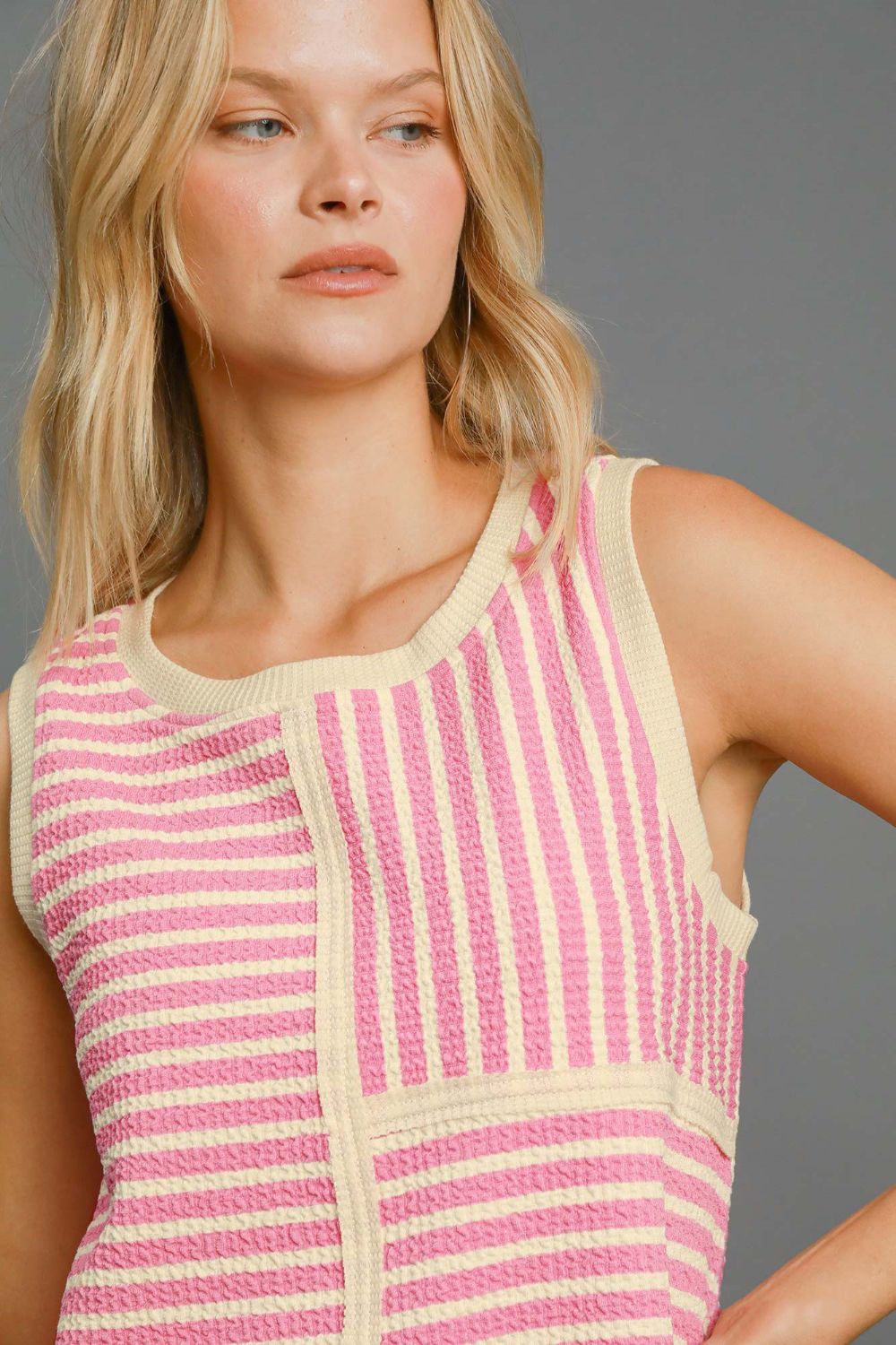 Umgee Round Neck Texture Striped Tank - Charming Charlie