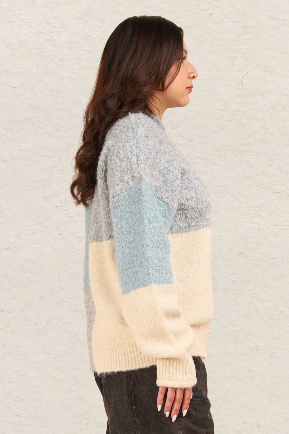 VERY J Color Block Mock Neck Drop Shoulder Sweater - Charming Charlie