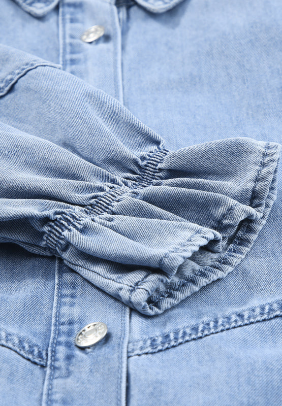 Distressed Collared Neck Flounce Sleeve Denim Dress - Charming Charlie
