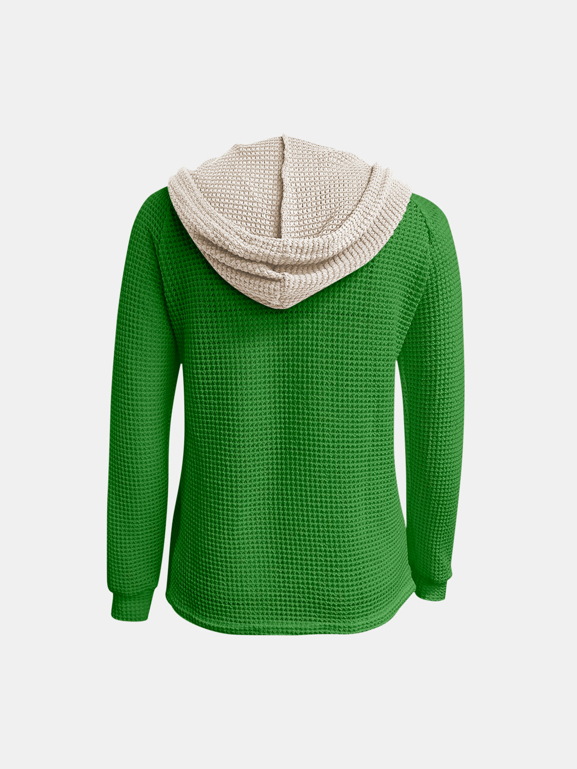 Full Size Waffle-Knit Contrast Long Sleeve Hoodie - Charming Charlie