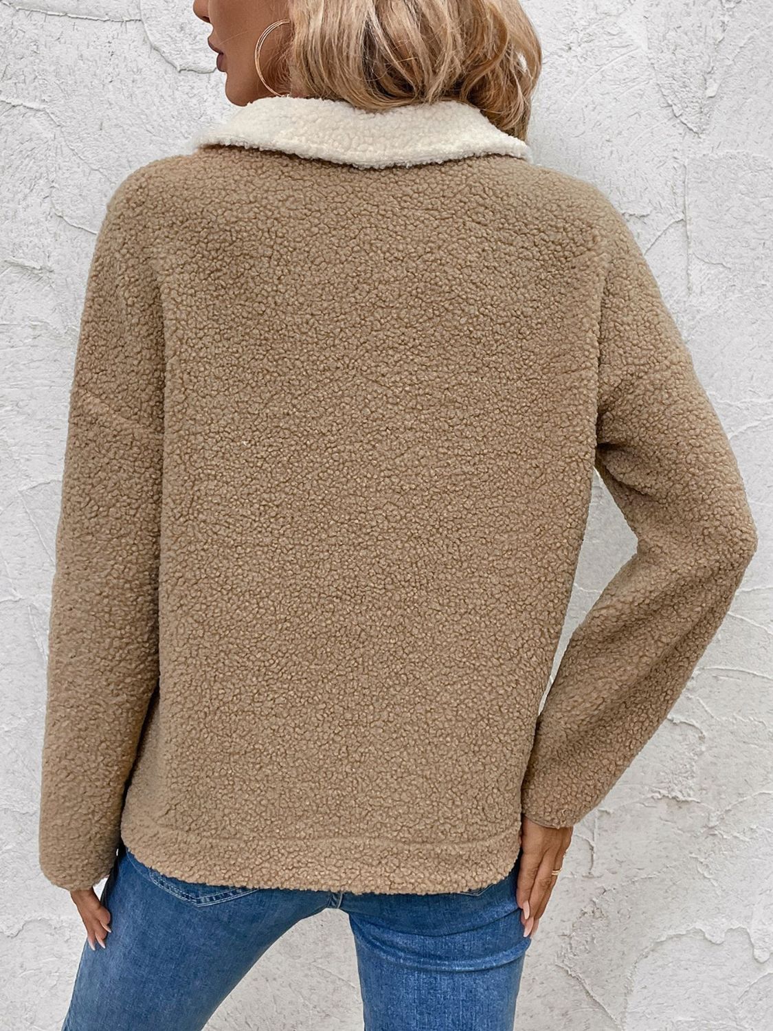 Perfee Contrast Half Zip Long Sleeve Sweatshirt - Charming Charlie