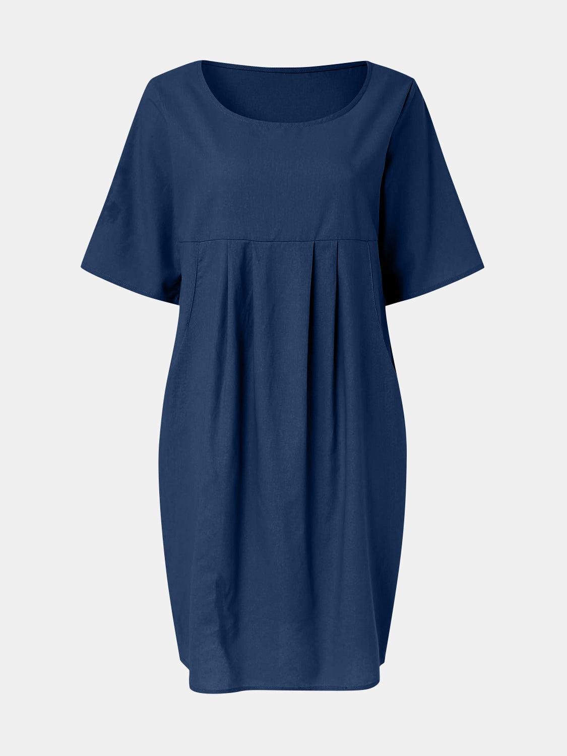 Full Size Round Neck Half Sleeve Dress with Pockets - Charming Charlie