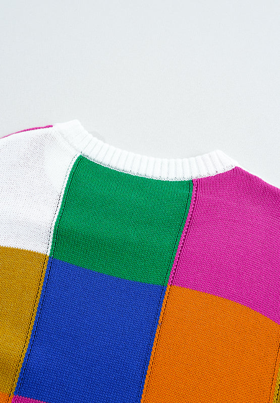 Color Block Round Neck Long Sleeve Sweater - Charming Charlie