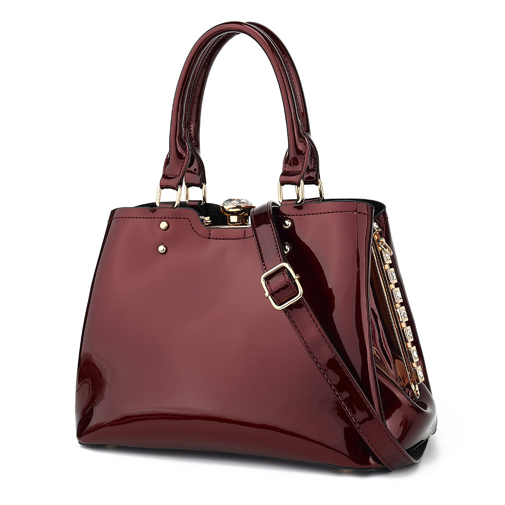 Double Handle Frame Satchel with Rhinestones Patent Leather - Charming Charlie