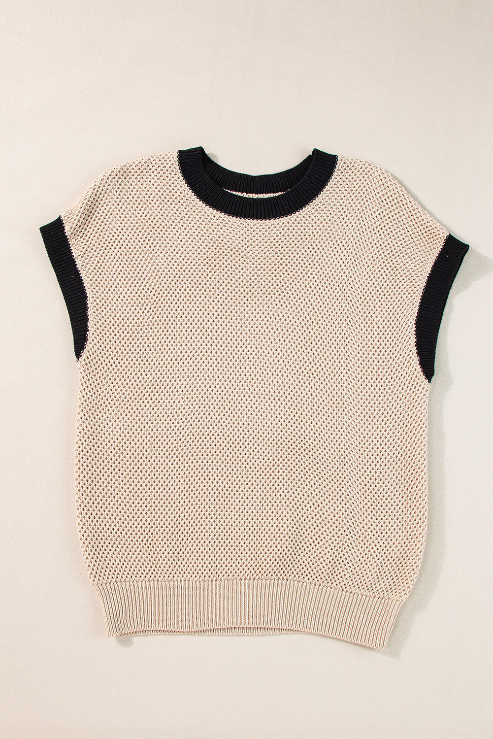 Contrast Trim Round Neck Cap Sleeve Knit Top - Charming Charlie
