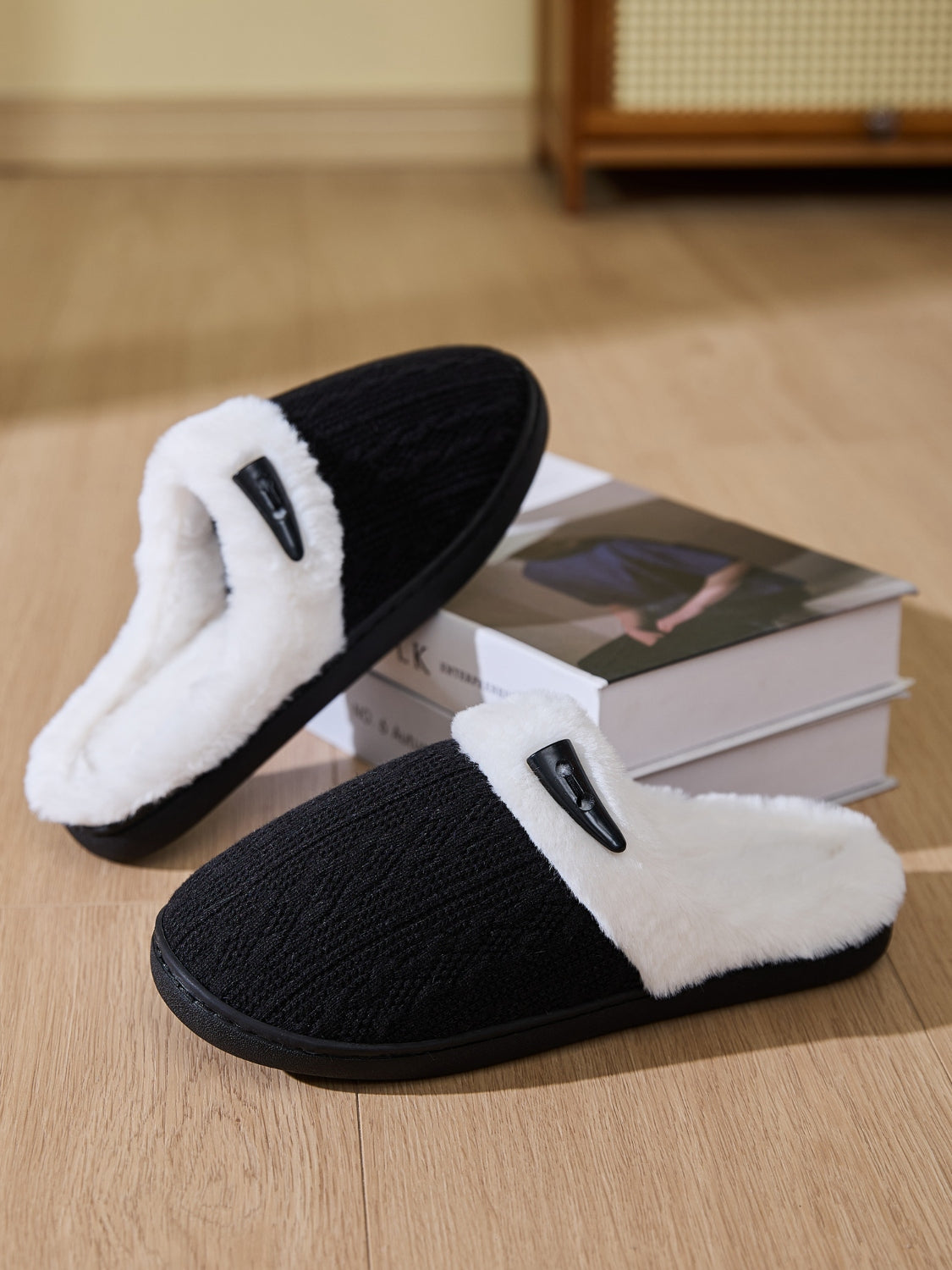 Horn Buckle Furry Texture Flat Slippers - Charming Charlie