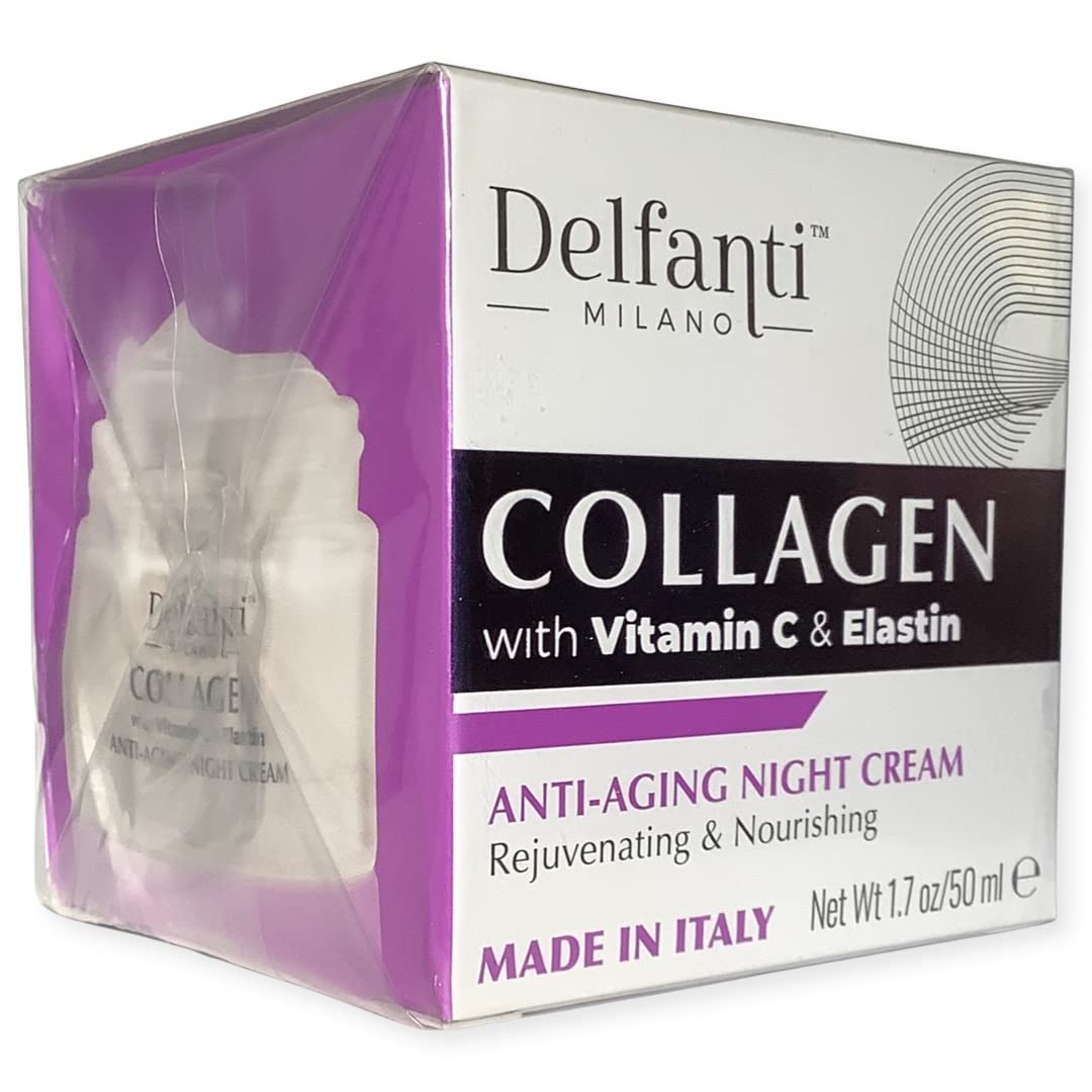 Delfanti-Milano • COLLAGEN with VITAMIN C & ELASTIN • Rejuvenating & Nourishing • Anti-Aging Night Cream • Face and Neck Moisturizer • Made in Italy - Charming Charlie