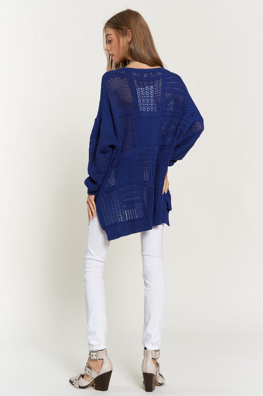 Davi & Dani Openwork Side Slit Drop Shoulder Knit Cover Up - Charming Charlie