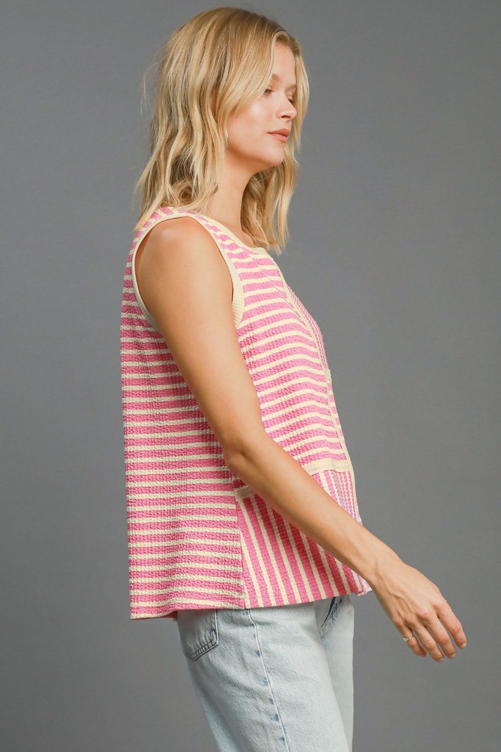 Umgee Round Neck Texture Striped Tank - Charming Charlie