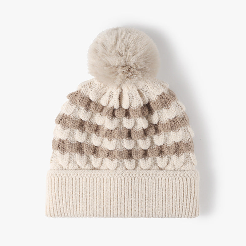 Striped Contrast Knit Hat with Pom-pom - Charming Charlie