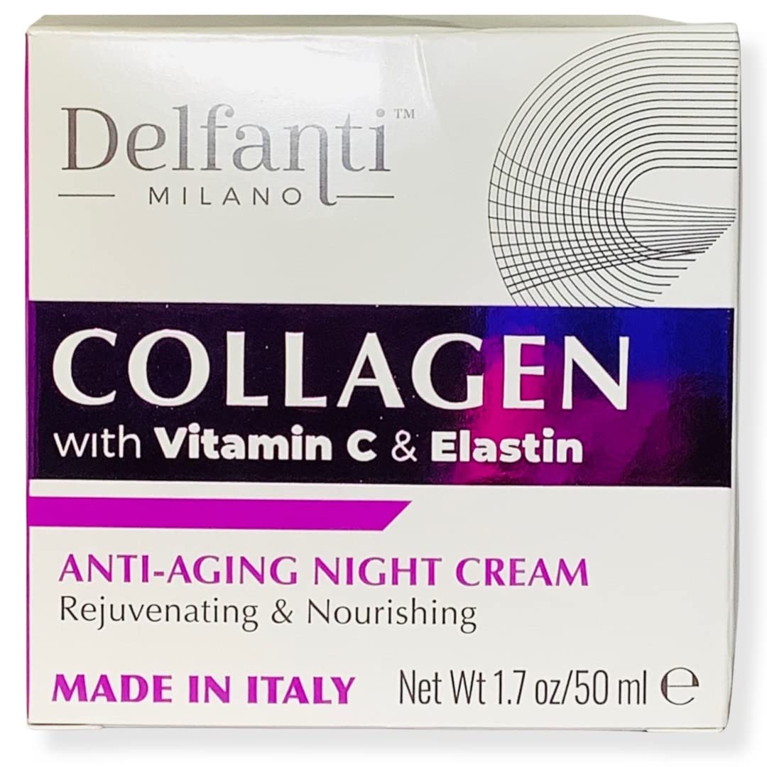 Delfanti-Milano • COLLAGEN with VITAMIN C & ELASTIN • Rejuvenating & Nourishing • Anti-Aging Night Cream • Face and Neck Moisturizer • Made in Italy - Charming Charlie