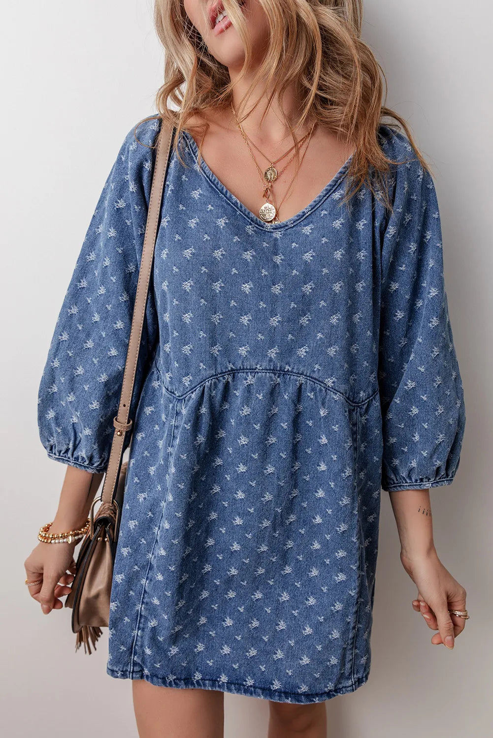 Tied V-Neck Mini Denim Dress - Charming Charlie