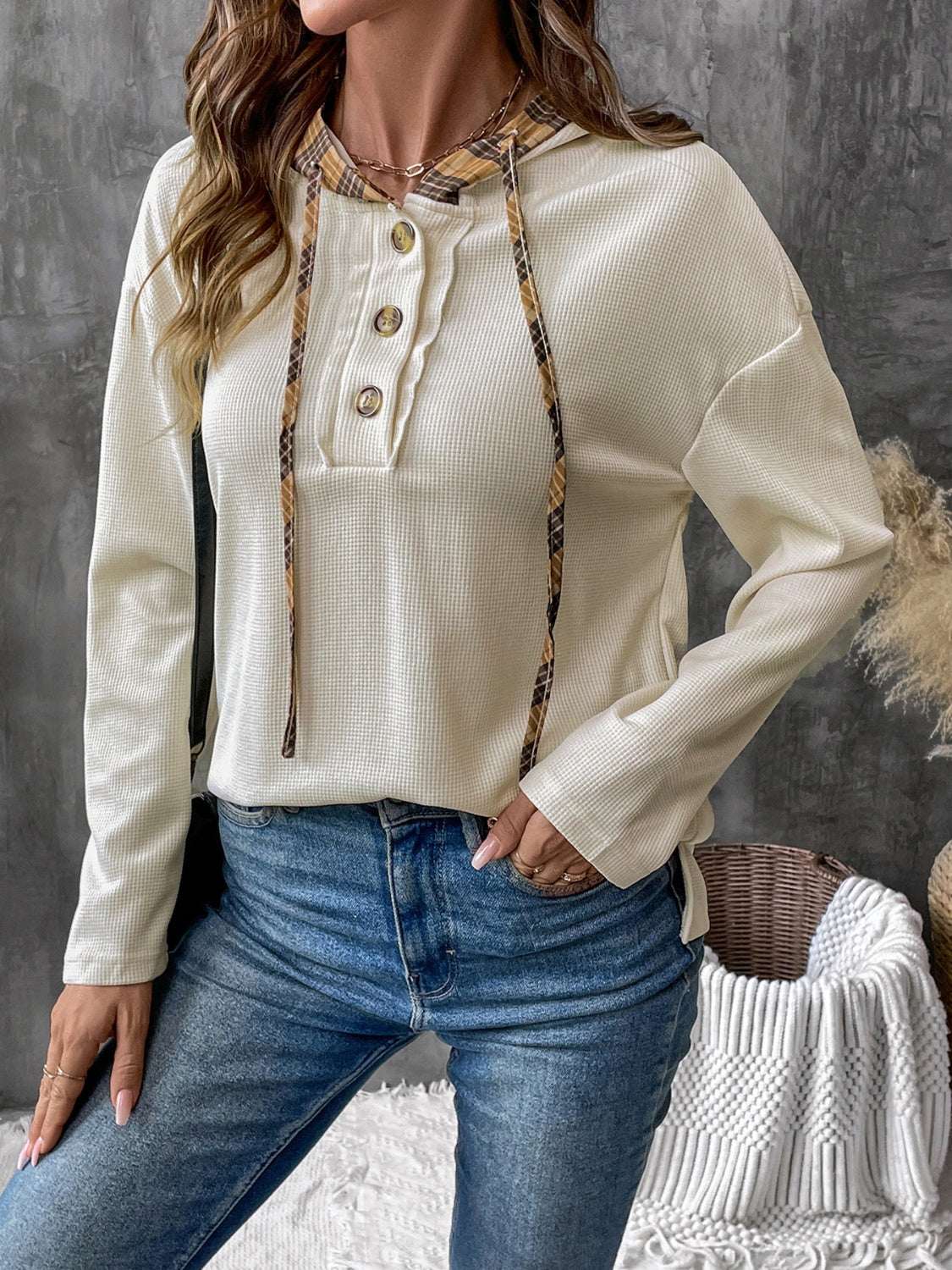 Drawstring Long Sleeve Hooded T-Shirt - Charming Charlie