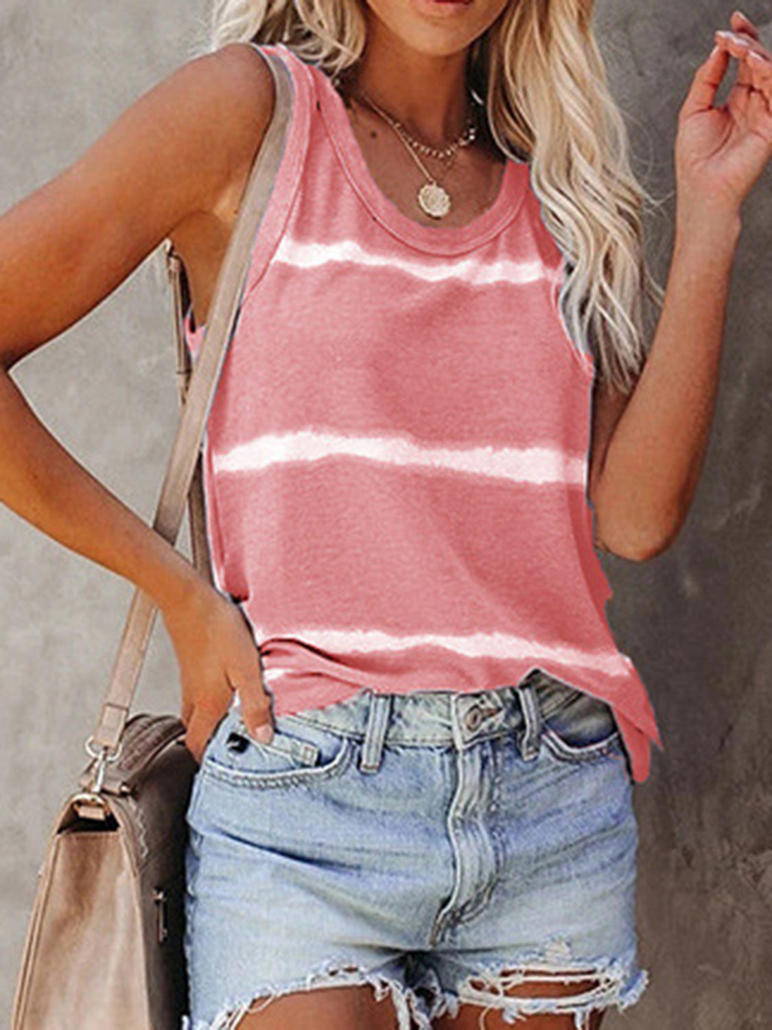 Full Size Tie-Dye Round Neck Tank - Charming Charlie
