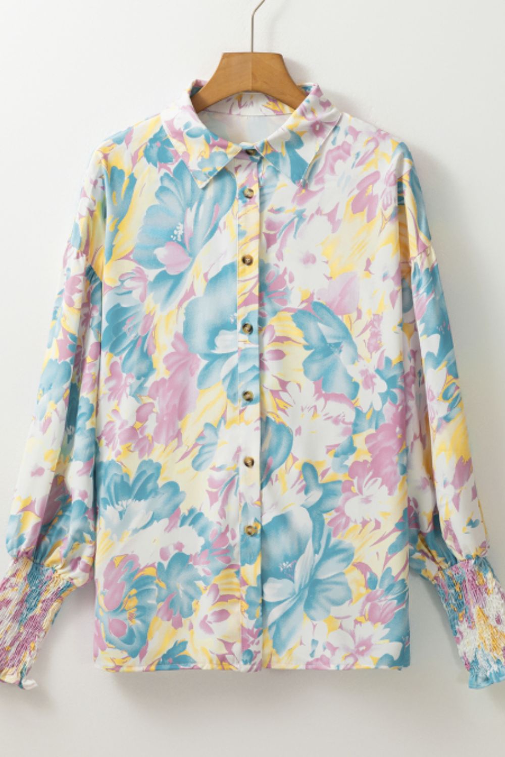 Printed Button Down Lantern Sleeve Shirt - Charming Charlie