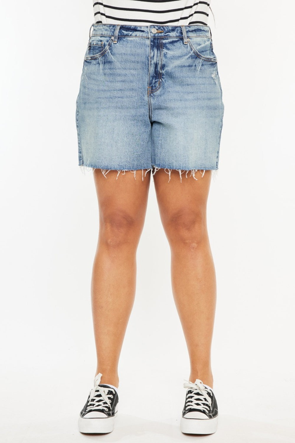 Kancan Full Size Raw Hem High Waist Denim Shorts - Charming Charlie