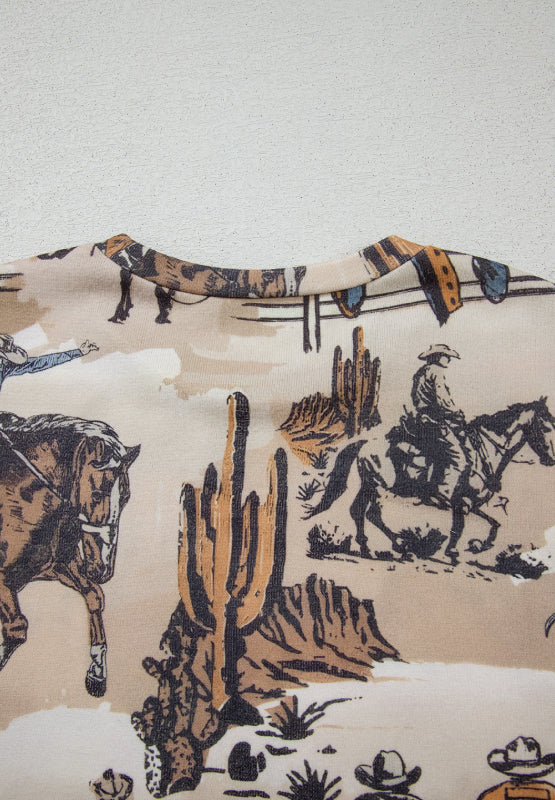 Cowboy Print Round Neck Short Sleeve T Shirt - Charming Charlie