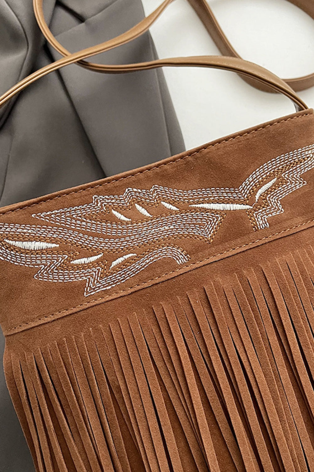 Suede Fringe Adjustable Strap Shoulder Bag - Charming Charlie