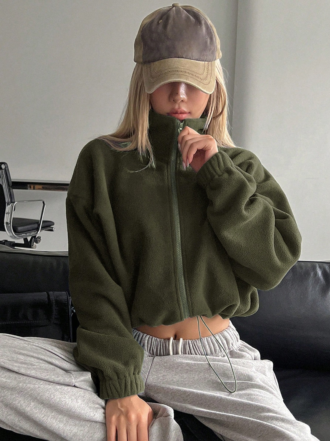 Honey Zip Up Long Sleeve Cropped Jacket - Charming Charlie