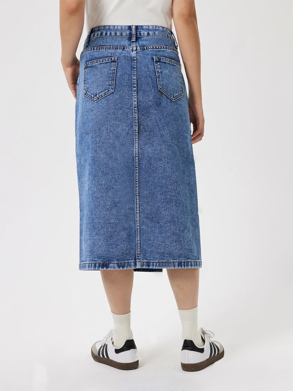 Slit Midi Denim Skirt with Pockets - Charming Charlie