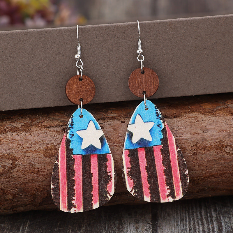 Star & Stripes Wooden Dangle Earrings - Charming Charlie