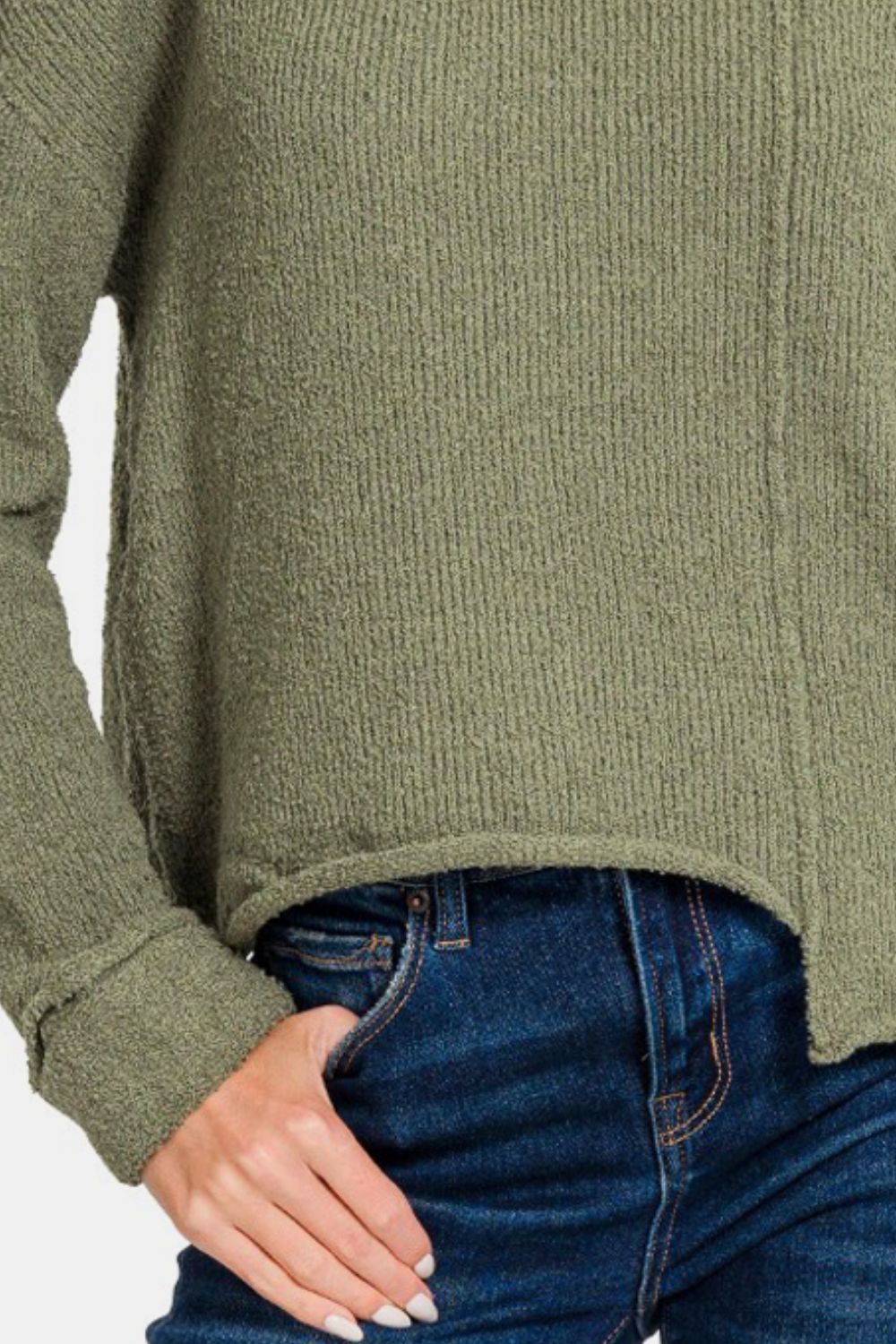 Zenana Asymmetric Hem Drop Shoulder Sweater - Charming Charlie