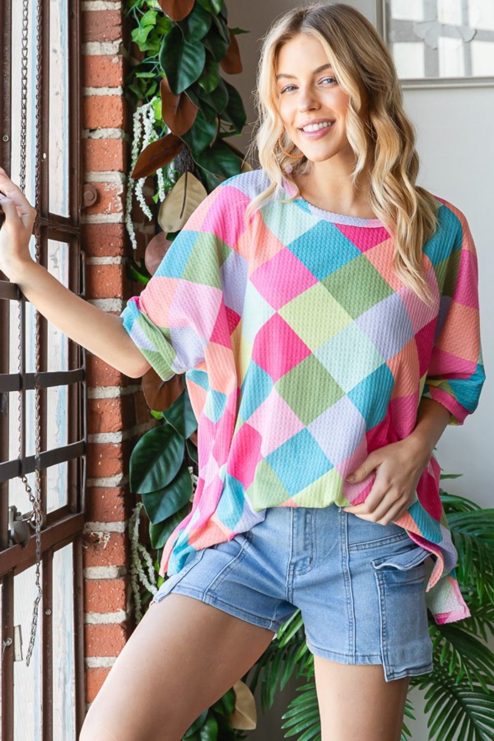 HOPELY Color Block Waffle Oversized T-Shirt - Charming Charlie