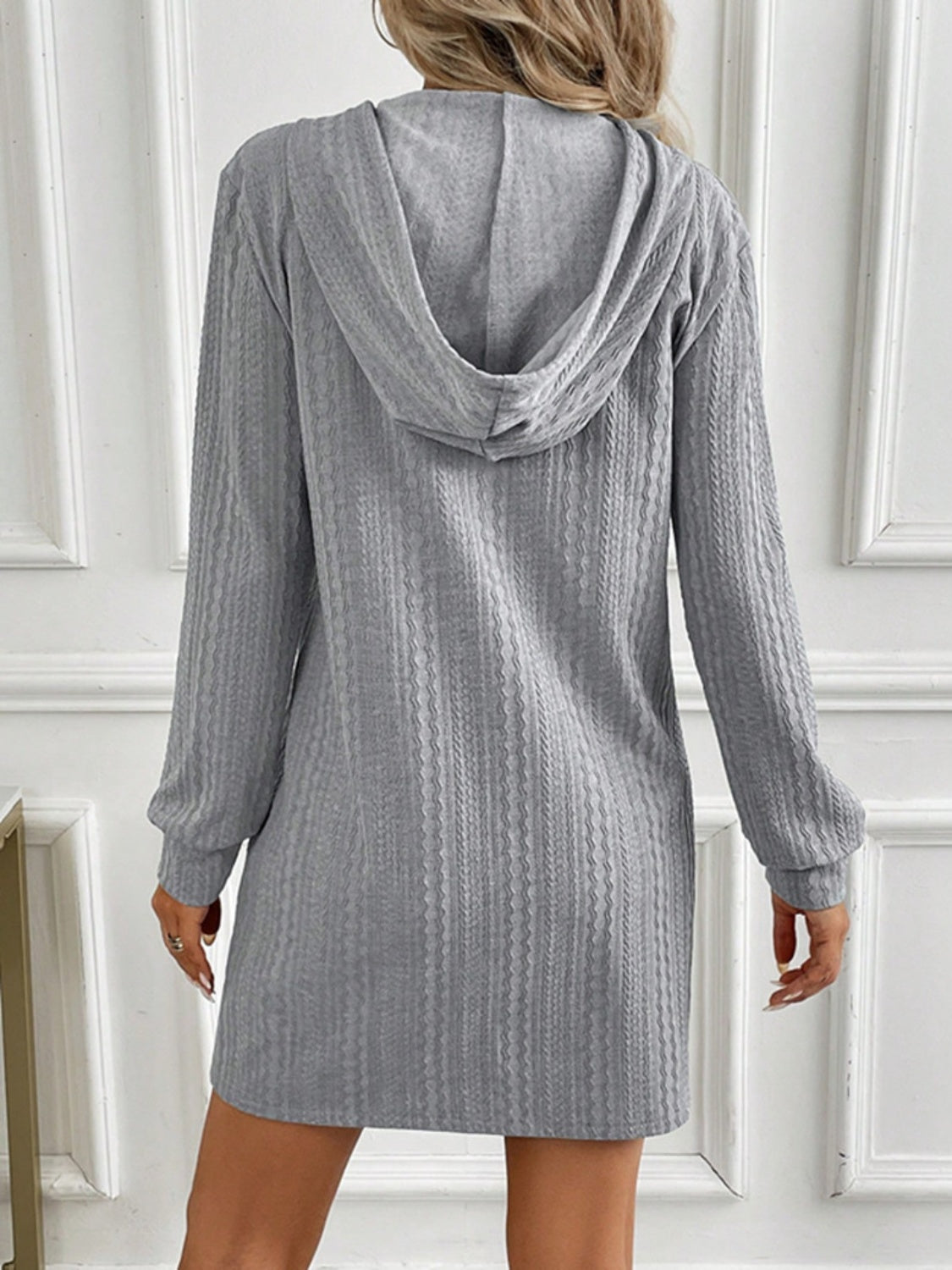 Drawstring Long Sleeve Hooded Mini Dress - Charming Charlie