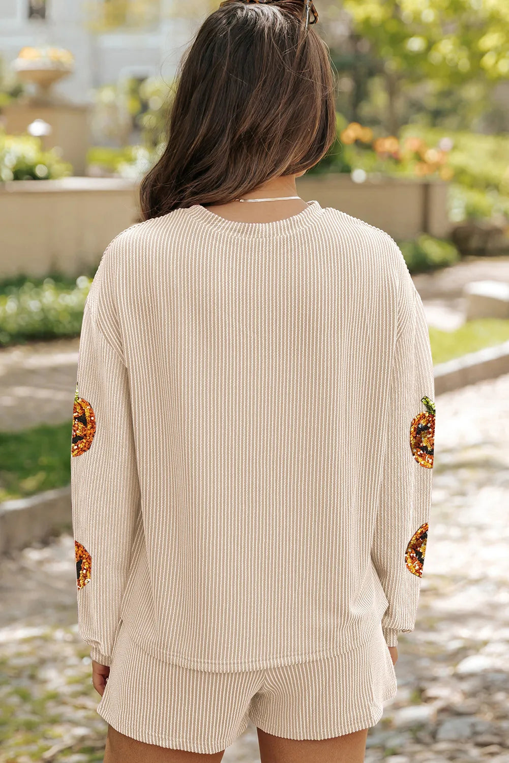 Sequin Pumpkin Round Neck Top and Shorts Set - Charming Charlie